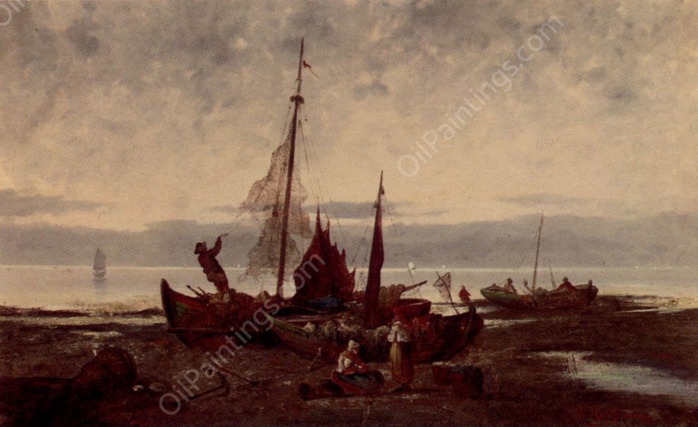 Fisherfolk On The Danish Coast by Karl Kaufmann - Hand-Painted Oil Painting Reproduction