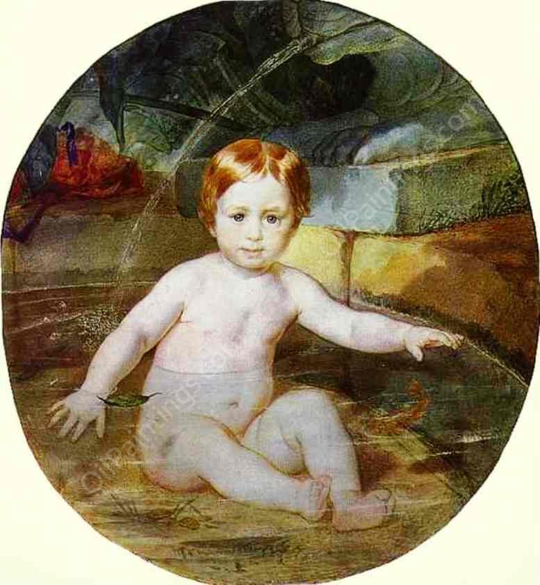 Child in a Swimming Pool Portrait of Prince A.G. Gagarin in Childhood by Karl Pavlovich Brulloff - Hand-Painted Oil Painting Reproduction