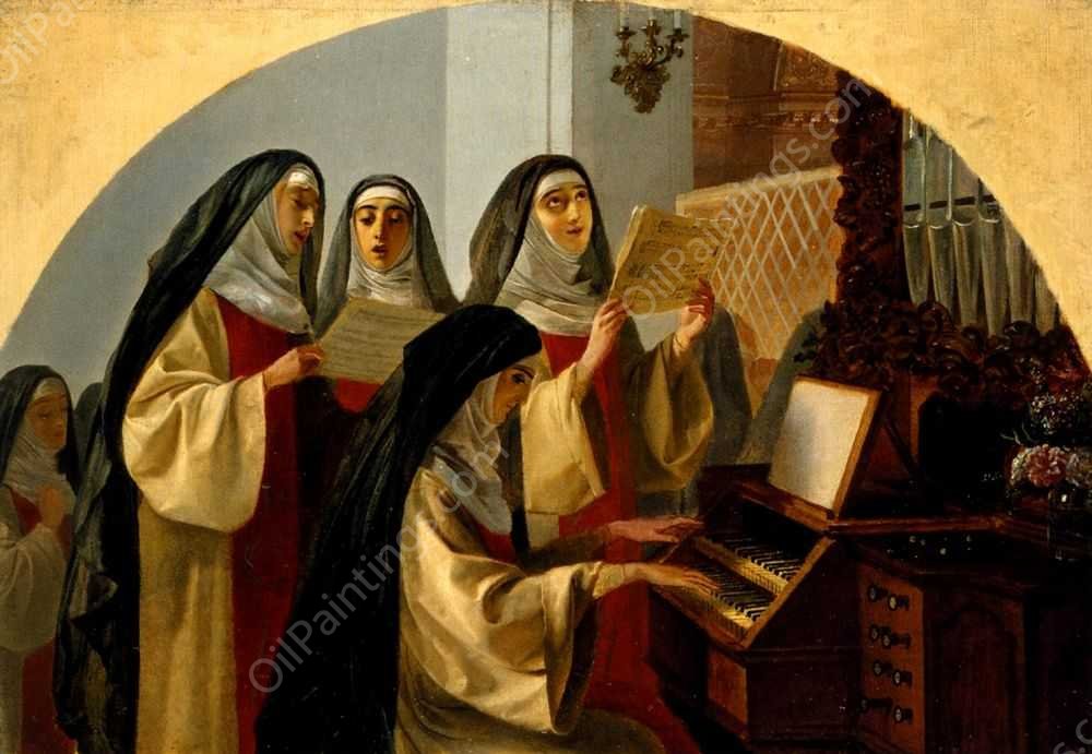 Nuns of the Nunnery of Saint Heart in Rome by Karl Pavlovich Brulloff - Hand-Painted Oil Painting Reproduction
