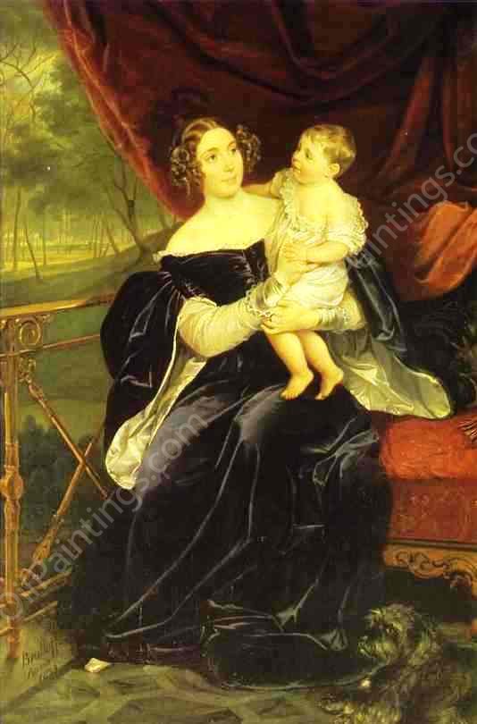 Portrait of Countess O.I.Orlova-Davydova and Her Daughter by Karl Pavlovich Brulloff - Hand-Painted Oil Painting Reproduction