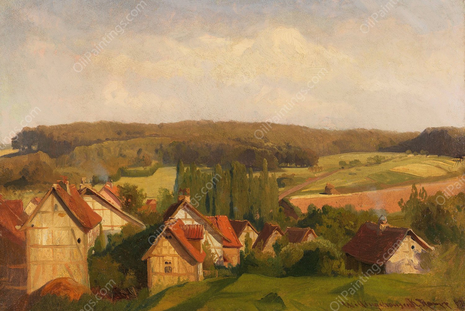 Blick auf Willingshausen in Hessen  by Karl Raupp - Hand-Painted Oil Painting Reproduction
