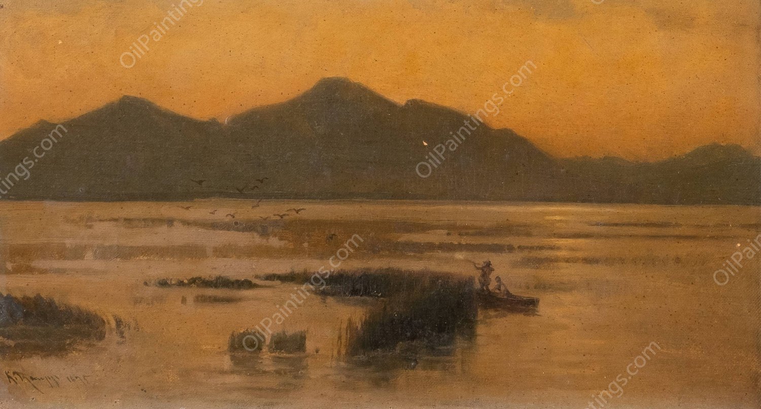 Evening at lake Chiemsee  by Karl Raupp - Hand-Painted Oil Painting Reproduction