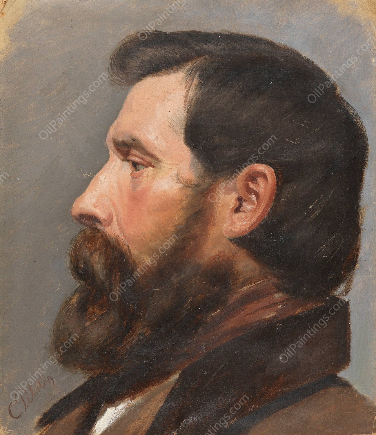 Mannerkopf im Profil  by Karl Theodor Von Piloty - Hand-Painted Oil Painting Reproduction