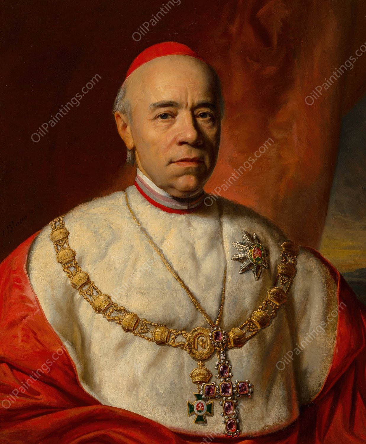 Portrait of John Scitowski, Archbishop of Gran and Primate of Hungary, and Cardinal of Santa Croce in Gerusalemme  by Karl Von Blaas - Hand-Painted Oil Painting Reproduction