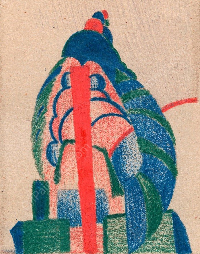 Aufbau in Rot, Grun und Blau  by Karl Wiener - Hand-Painted Oil Painting Reproduction