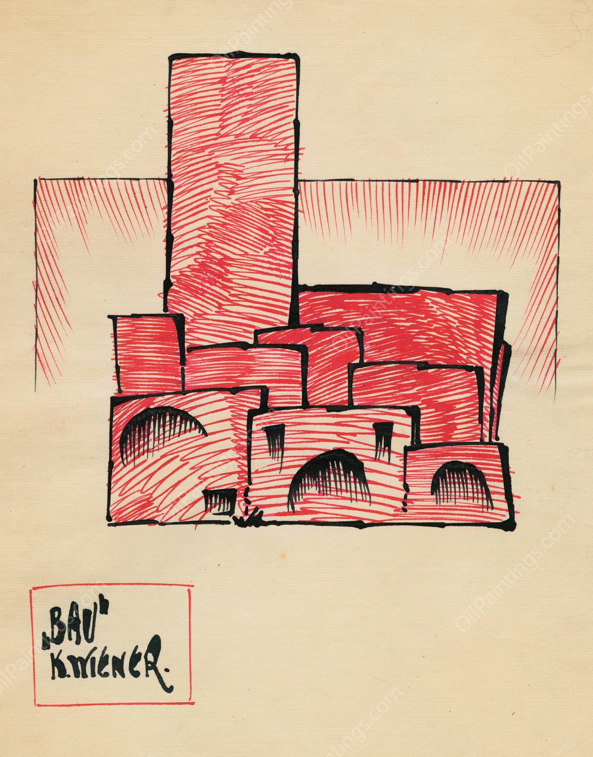 Bau  by Karl Wiener - Hand-Painted Oil Painting Reproduction