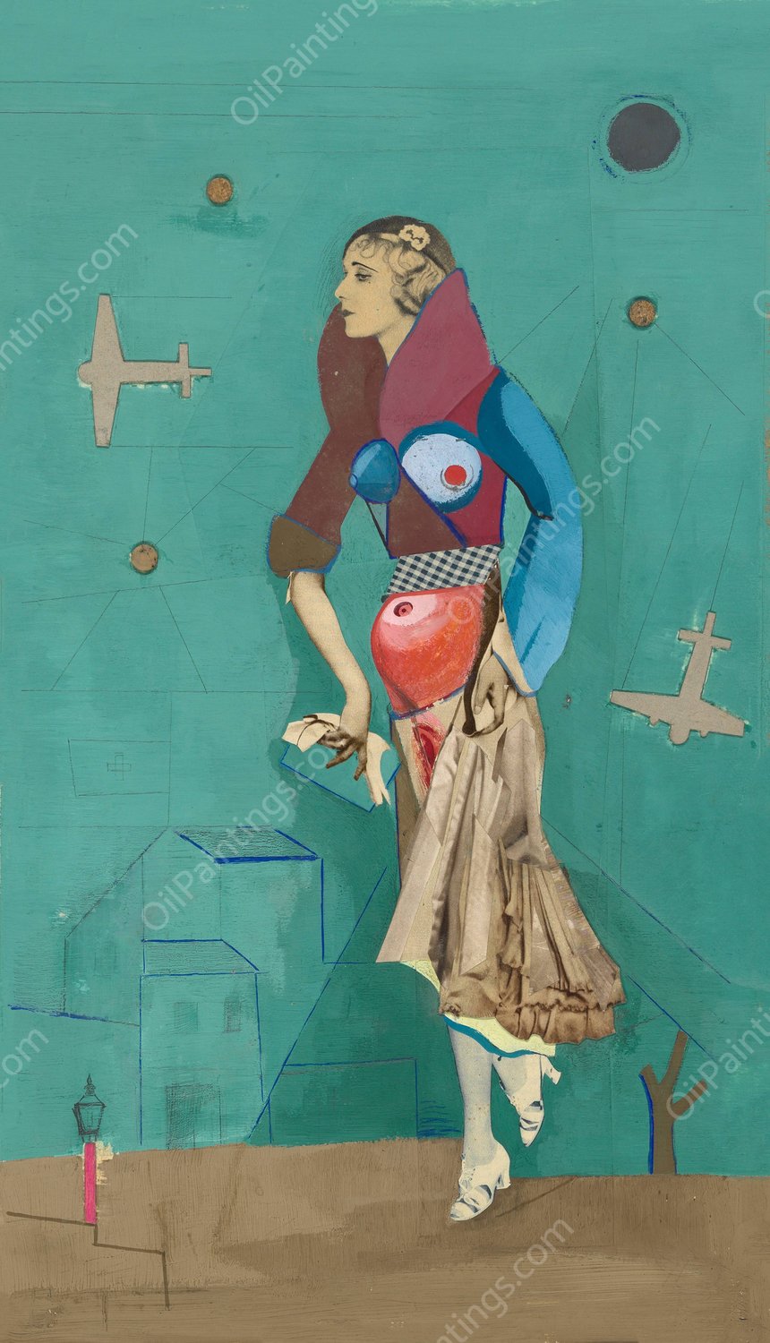 Frau, zwei Flugzeuge, Bomben  by Karl Wiener - Hand-Painted Oil Painting Reproduction