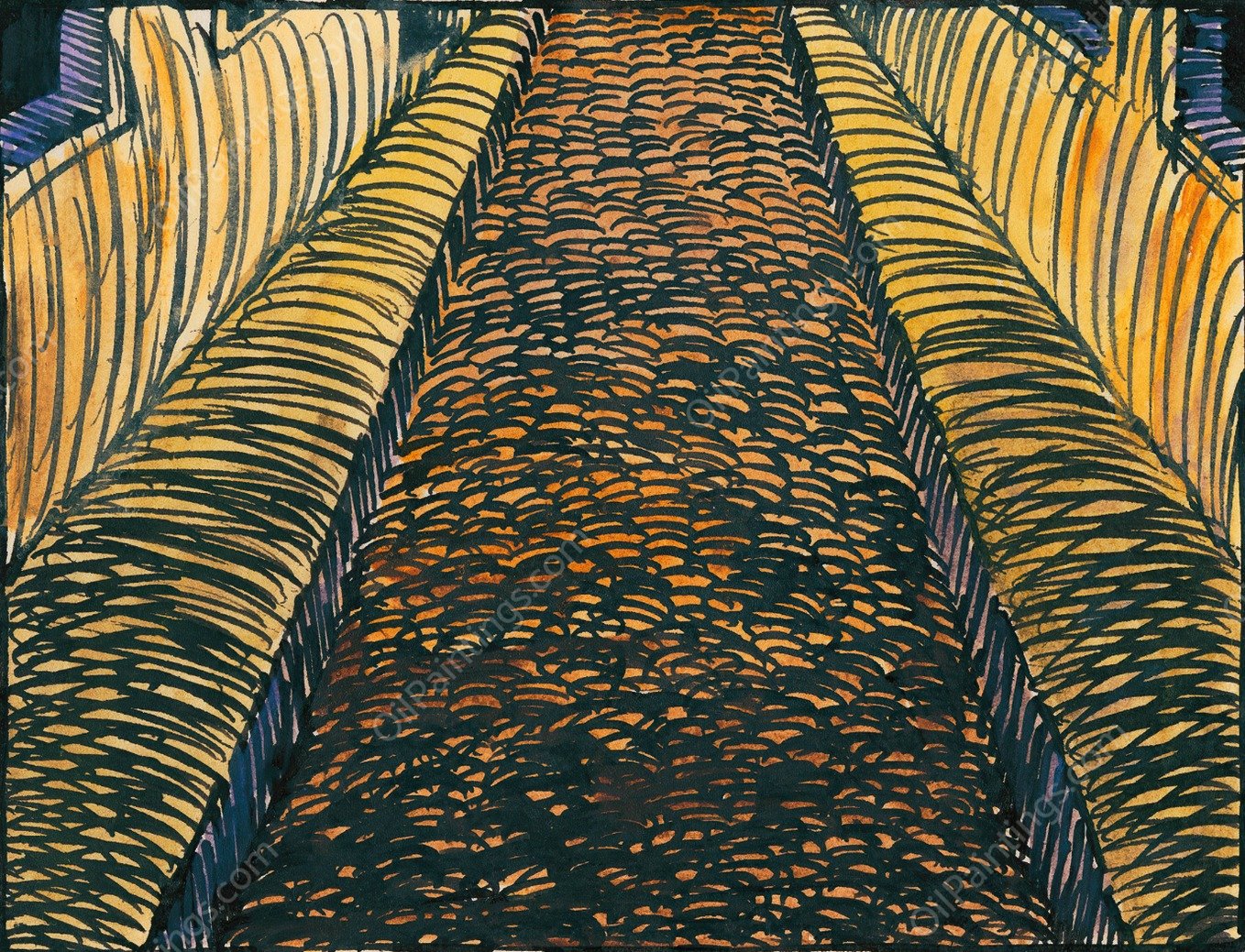 Komposition aus 'Pflaster und Wiese'XVIII  by Karl Wiener - Hand-Painted Oil Painting Reproduction