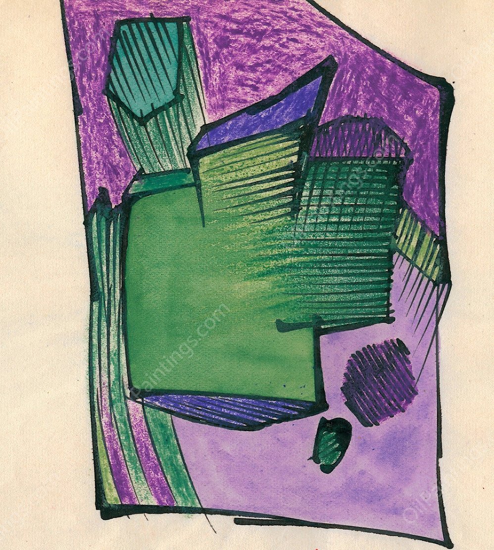 Komposition in Grun und Violett  by Karl Wiener - Hand-Painted Oil Painting Reproduction