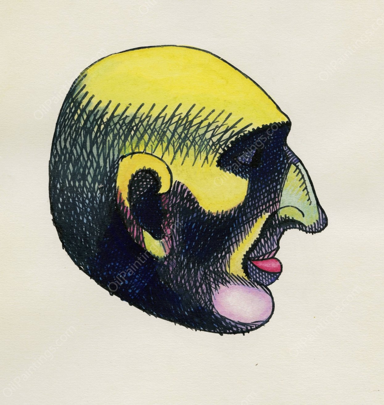 Kopfstudie, aus; 'Profile', 10 Blatter, Graz V  by Karl Wiener - Hand-Painted Oil Painting Reproduction