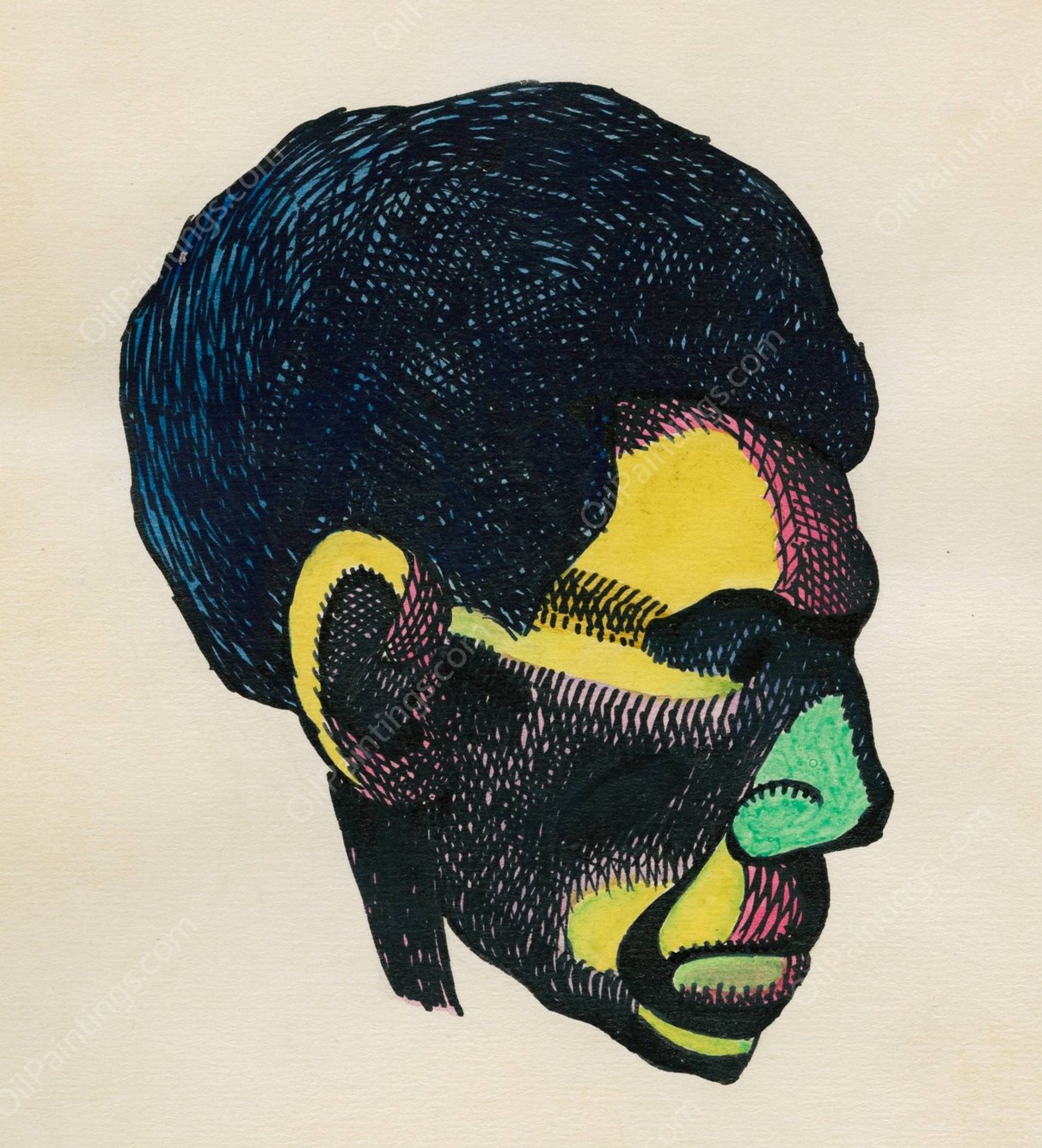 Kopfstudie, aus; 'Profile', 10 Blatter, Graz VI  by Karl Wiener - Hand-Painted Oil Painting Reproduction