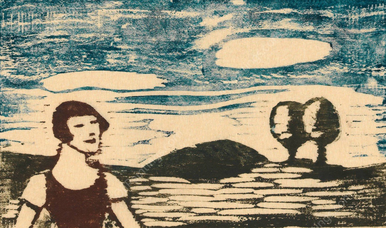 Landschaft mit Frau  by Karl Wiener - Hand-Painted Oil Painting Reproduction