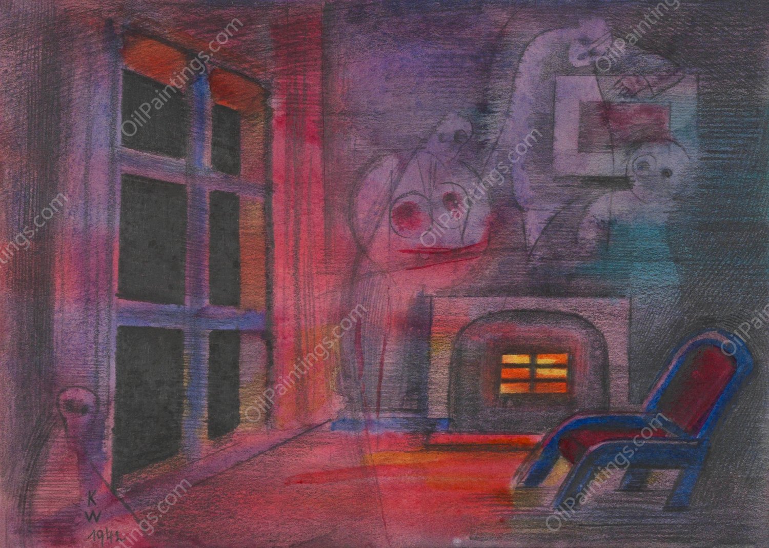 Nachtliche Angst  by Karl Wiener - Hand-Painted Oil Painting Reproduction