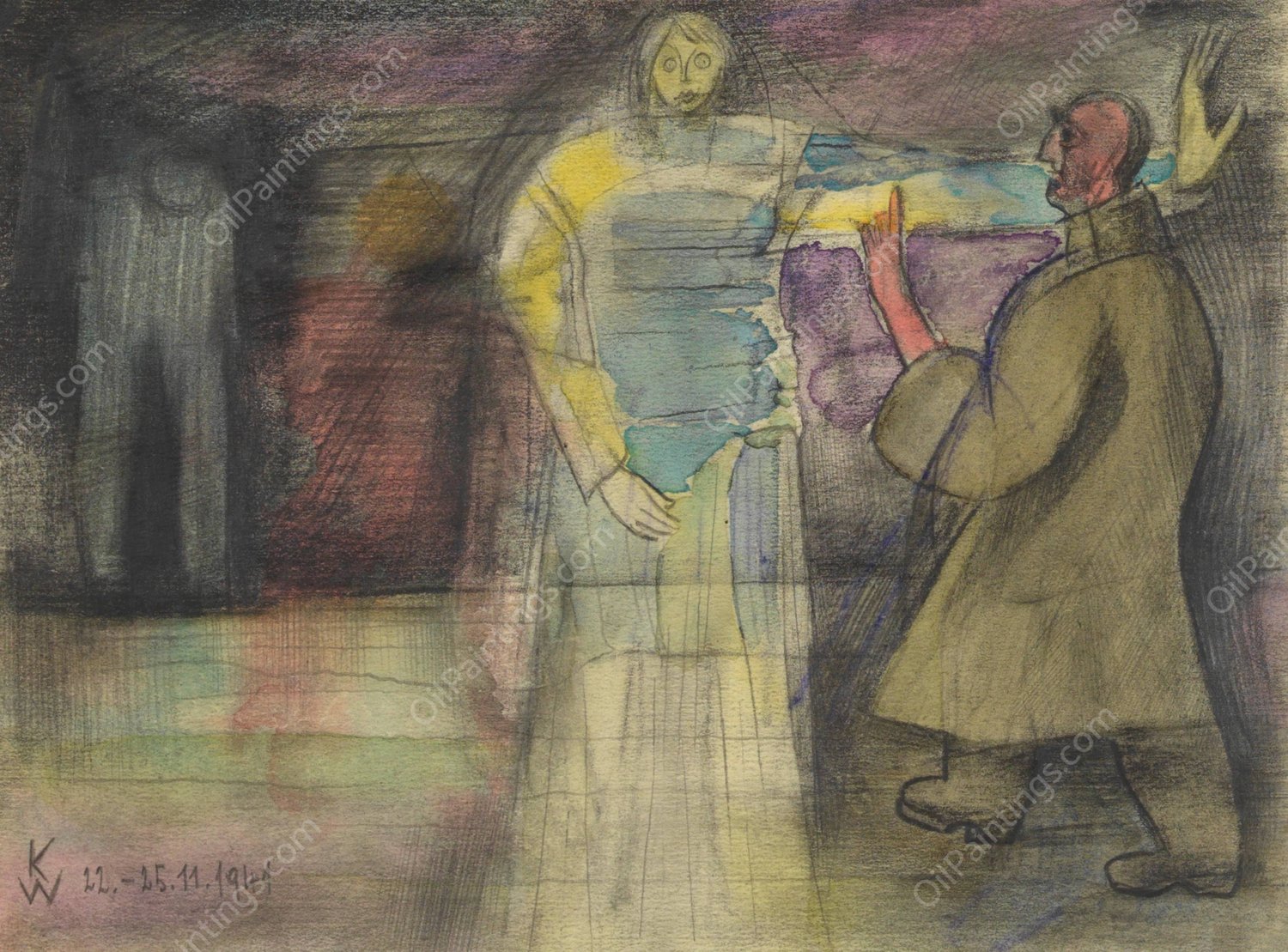 Ohne Titel; aus; 'Die 150 Blatter' XX  by Karl Wiener - Hand-Painted Oil Painting Reproduction