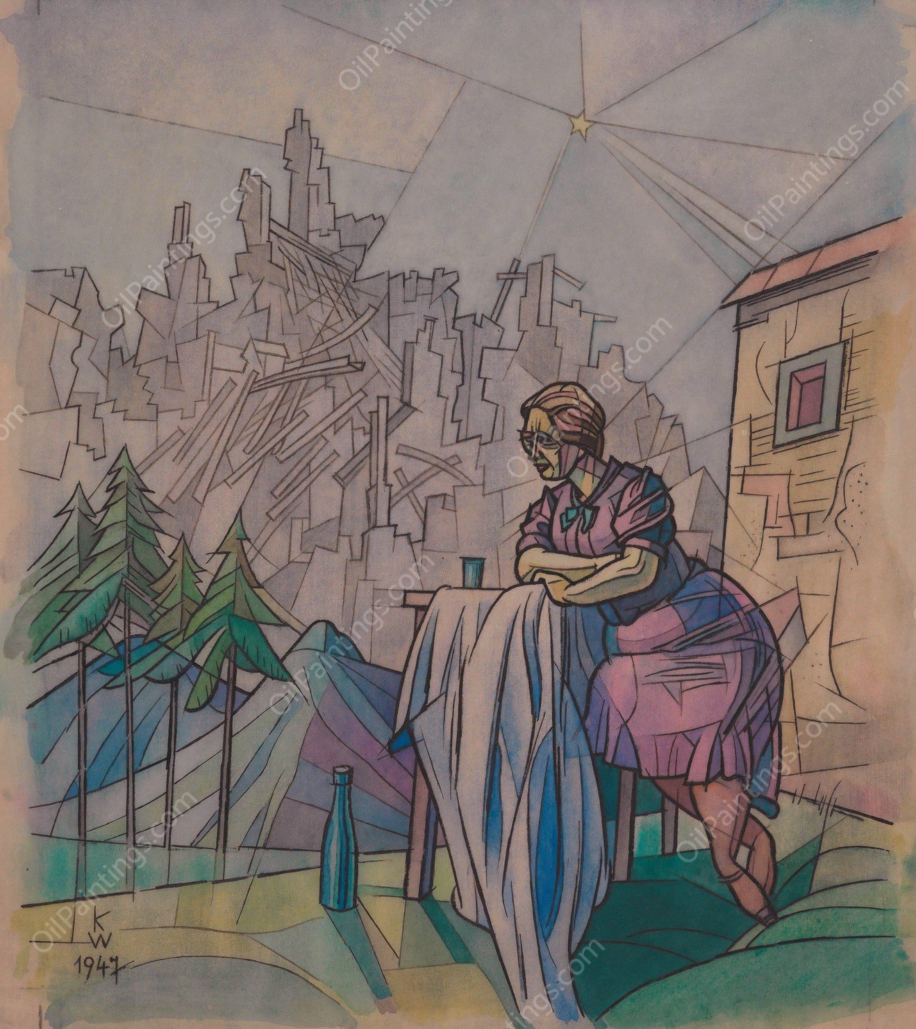 Ohne Titel  by Karl Wiener - Hand-Painted Oil Painting Reproduction