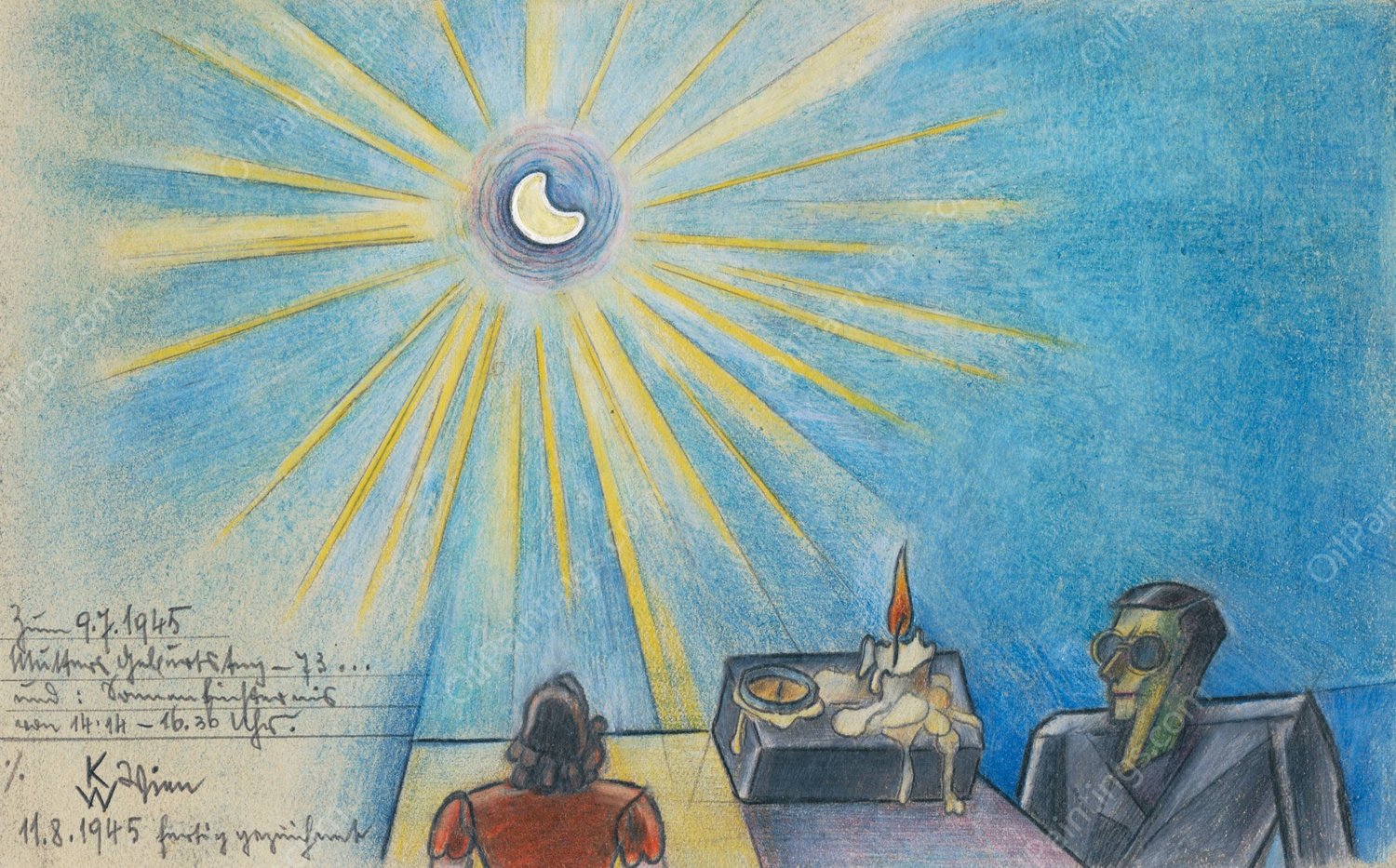 Sonnenfinsternis und Geburtstag der Mutter  by Karl Wiener - Hand-Painted Oil Painting Reproduction