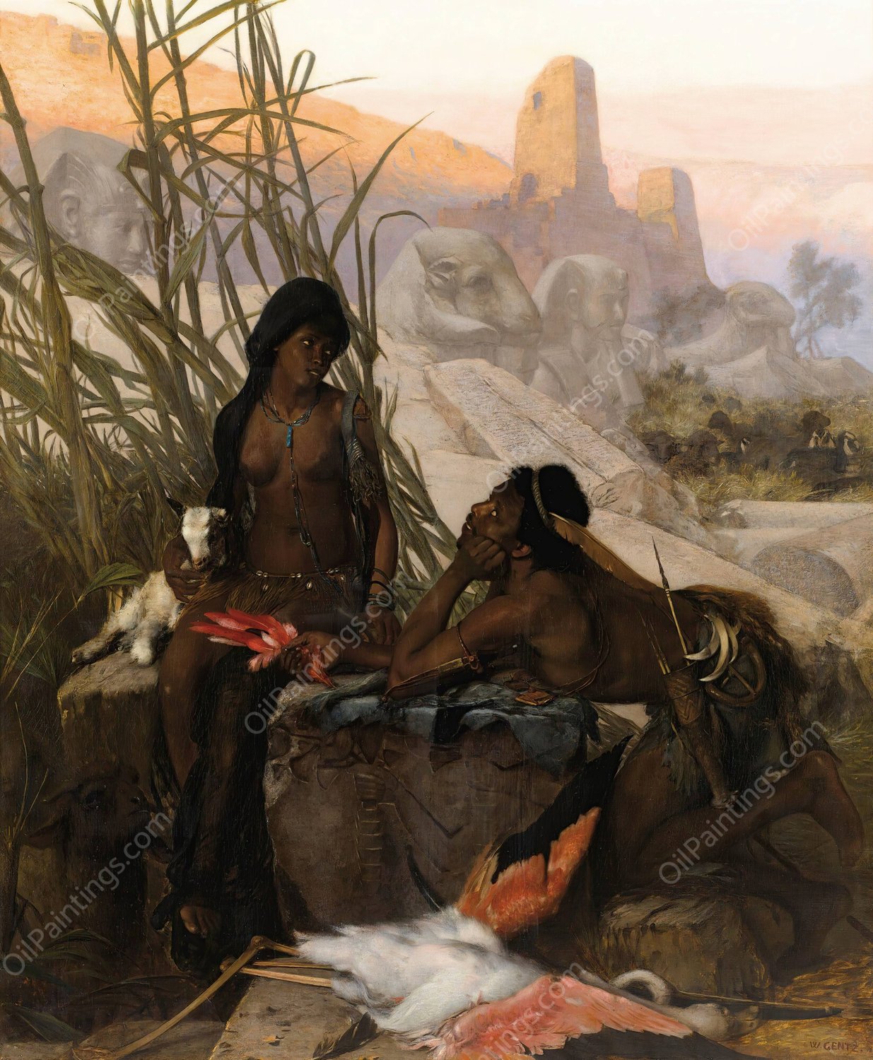 Nubian Hunters by Karl Wilhelm Gentz - Hand-Painted Oil Painting Reproduction