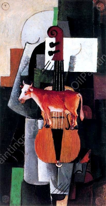 Cow and Violin by Kasimir Malevich - Hand-Painted Oil Painting Reproduction