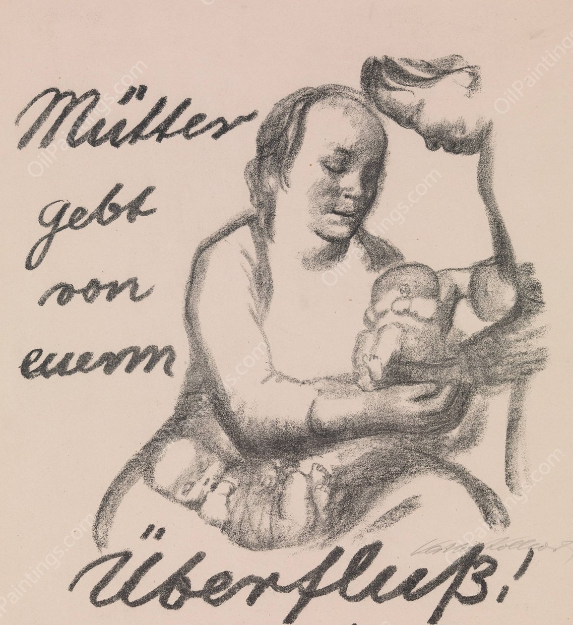 Mothers, Give from your Abundance  by Kathe Kollwitz - Hand-Painted Oil Painting Reproduction
