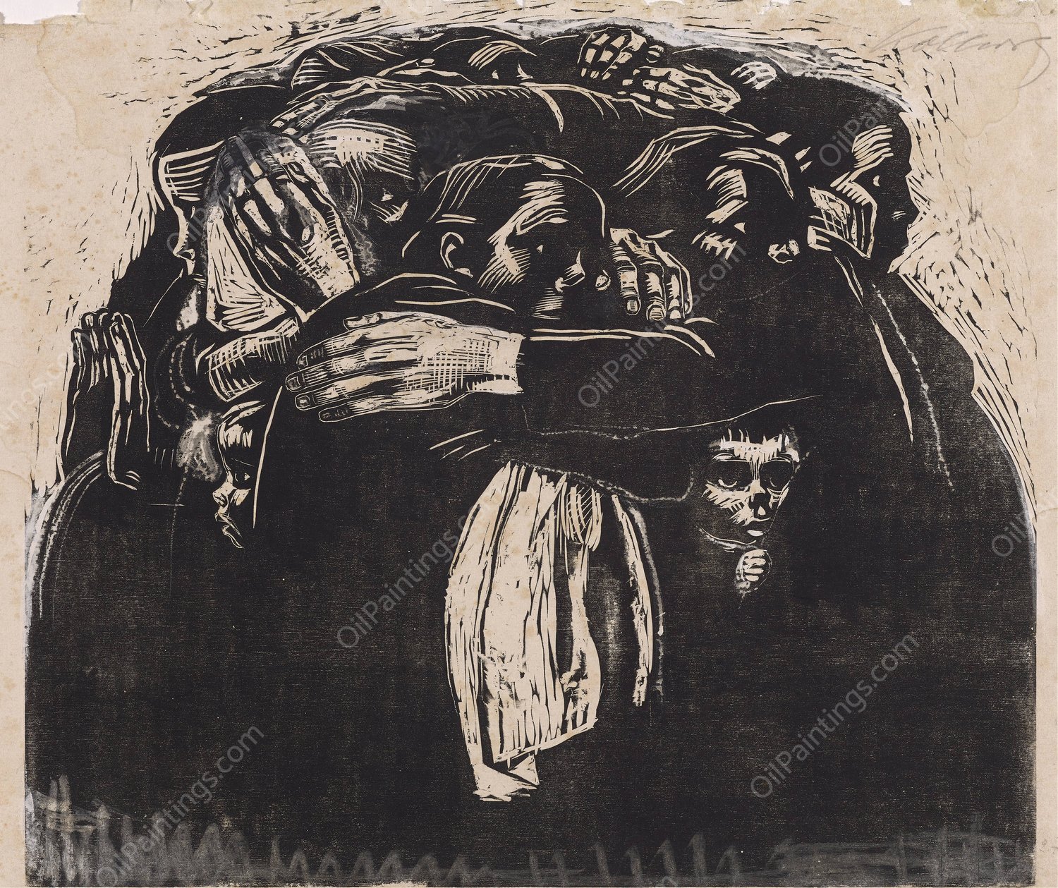 The mothers  by Kathe Kollwitz - Hand-Painted Oil Painting Reproduction