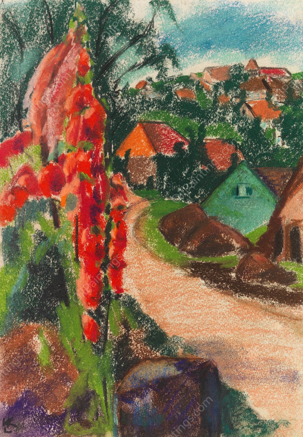 Sommer im Dorf  by Kathe Loewenthal - Hand-Painted Oil Painting Reproduction