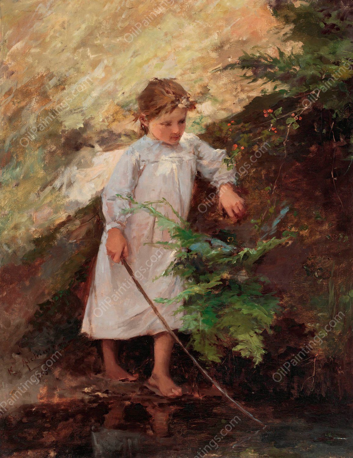 Girl in a Landscape  by Kazimierz Alchimowicz - Hand-Painted Oil Painting Reproduction