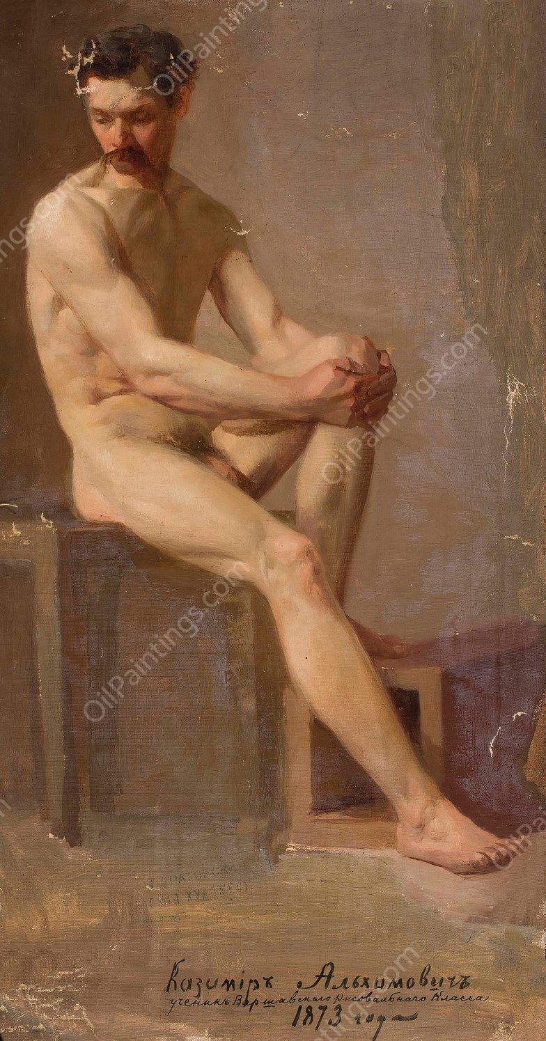 Nude of a seated man  by Kazimierz Alchimowicz - Hand-Painted Oil Painting Reproduction