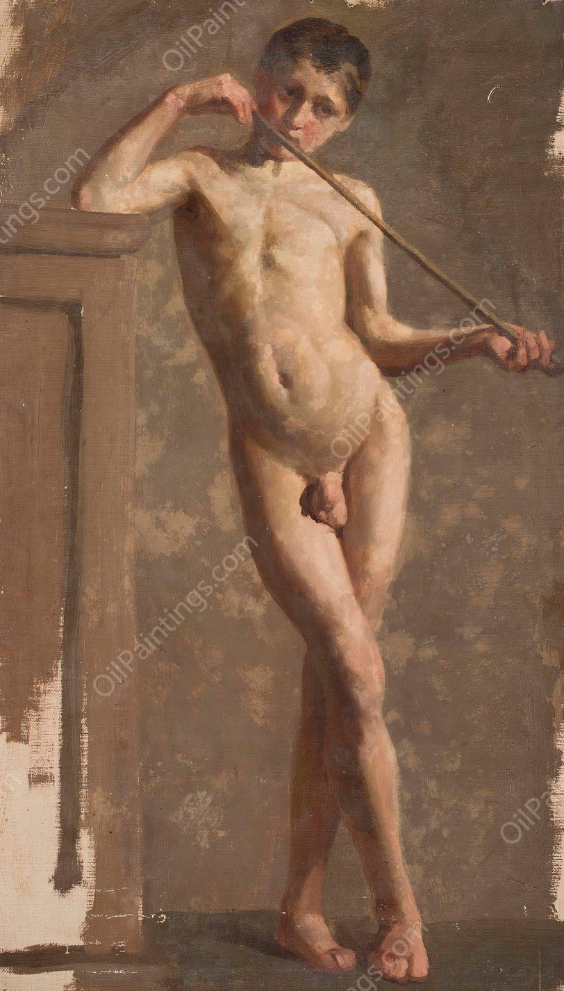 Nude of a standing boy  by Kazimierz Alchimowicz - Hand-Painted Oil Painting Reproduction