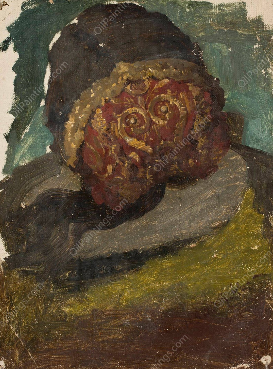 Woman's head in a cap, back view, study for the painting 'Defence of Olsztyn by Karlinski'  by Kazimierz Alchimowicz - Hand-Painted Oil Painting Reproduction