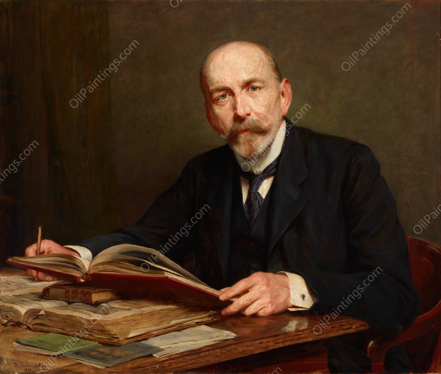 Portrait of Zdzislaw Morawski  by Kazimierz Pochwalski - Hand-Painted Oil Painting Reproduction