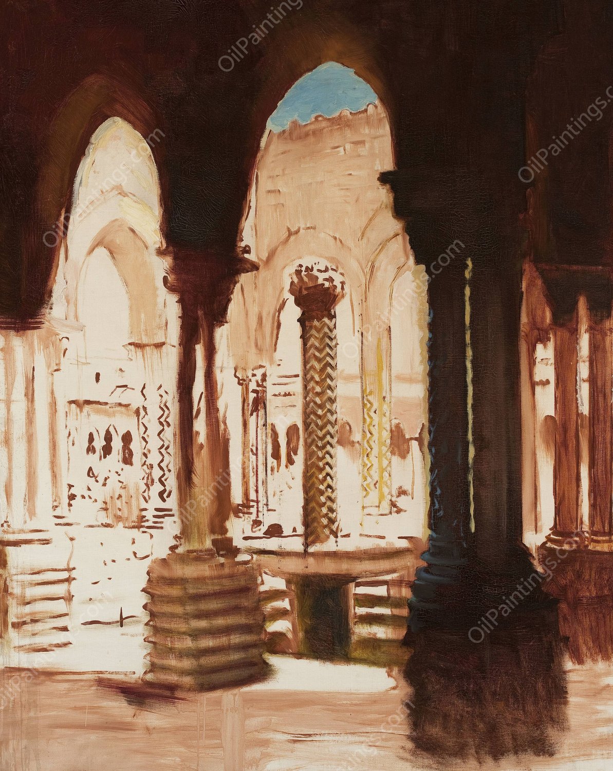 Monastery courtyard in Monreale-Palermo  by Kazimierz Stabrowski - Hand-Painted Oil Painting Reproduction