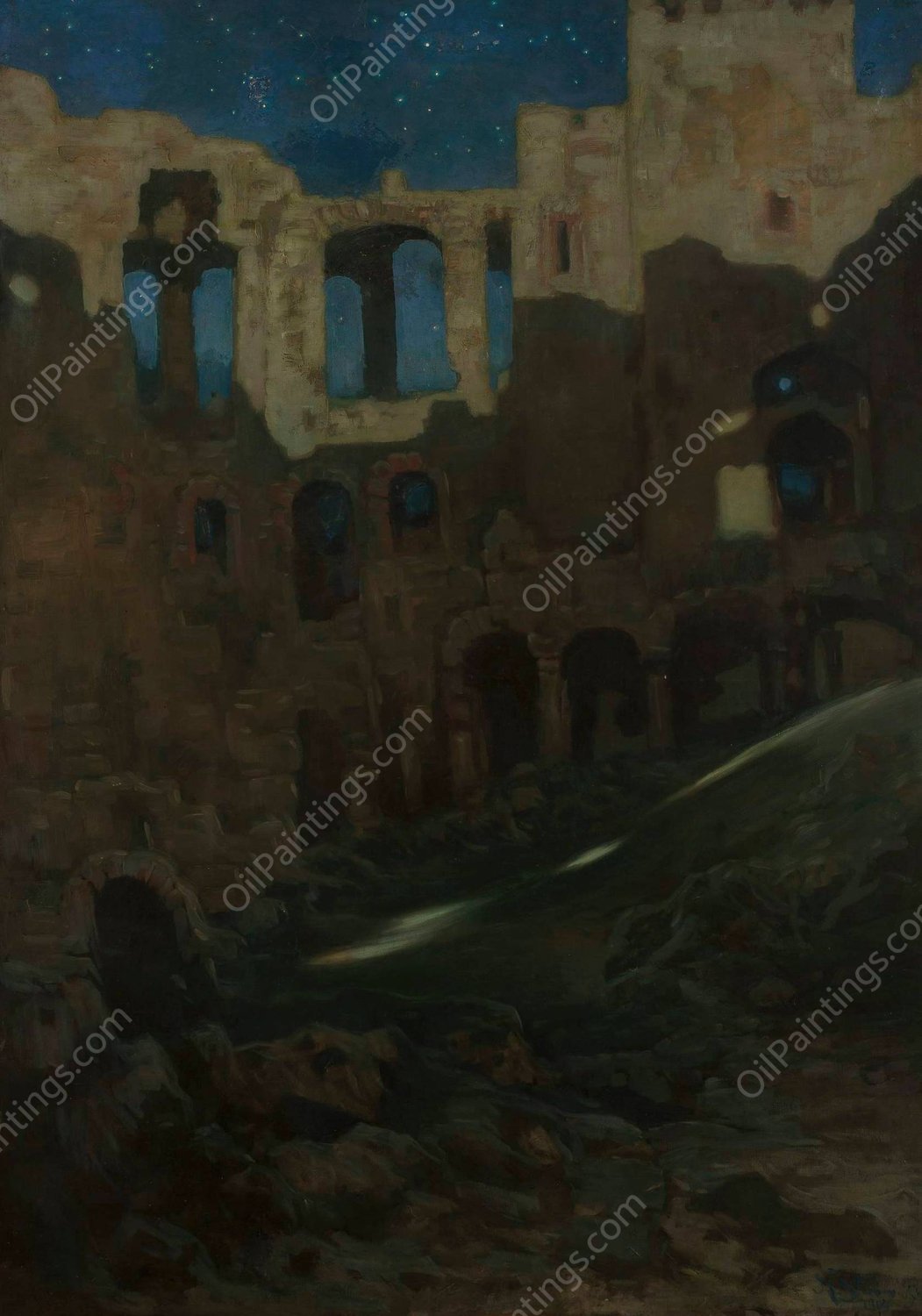 Ruins of the Krzyztopor castle in Ujazd  by Kazimierz Stabrowski - Hand-Painted Oil Painting Reproduction