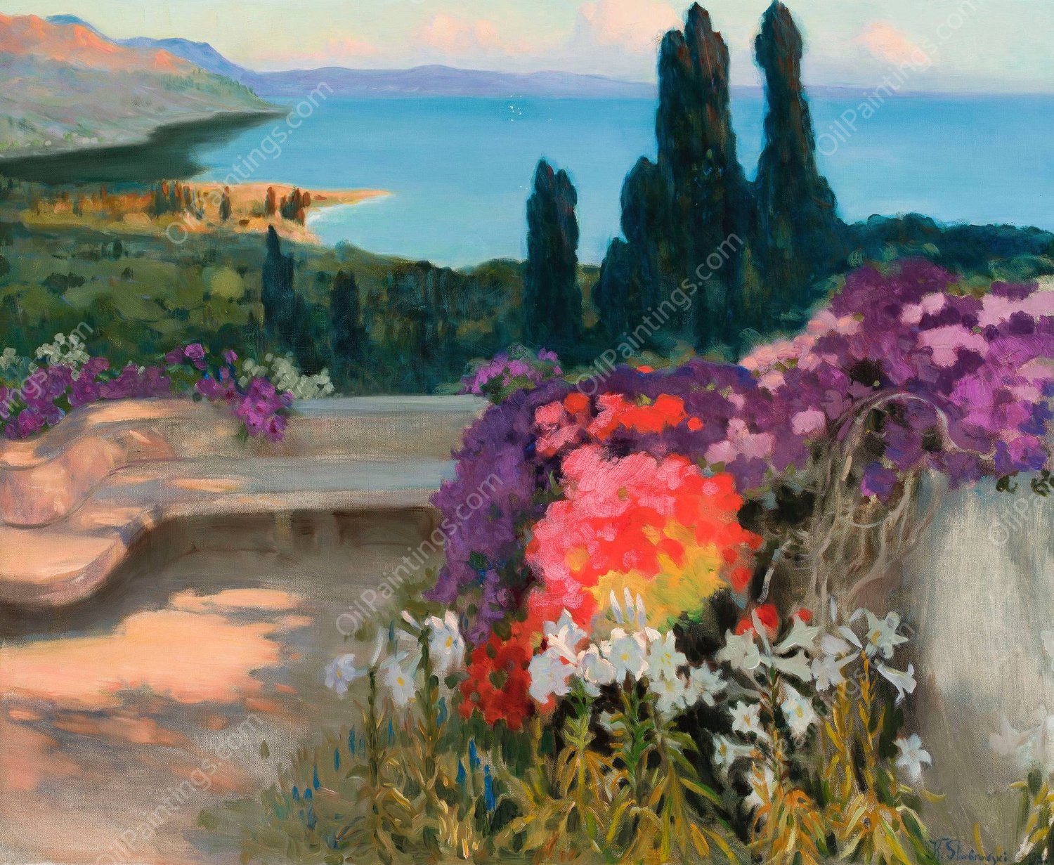 Southern landscape - Taormina  by Kazimierz Stabrowski - Hand-Painted Oil Painting Reproduction