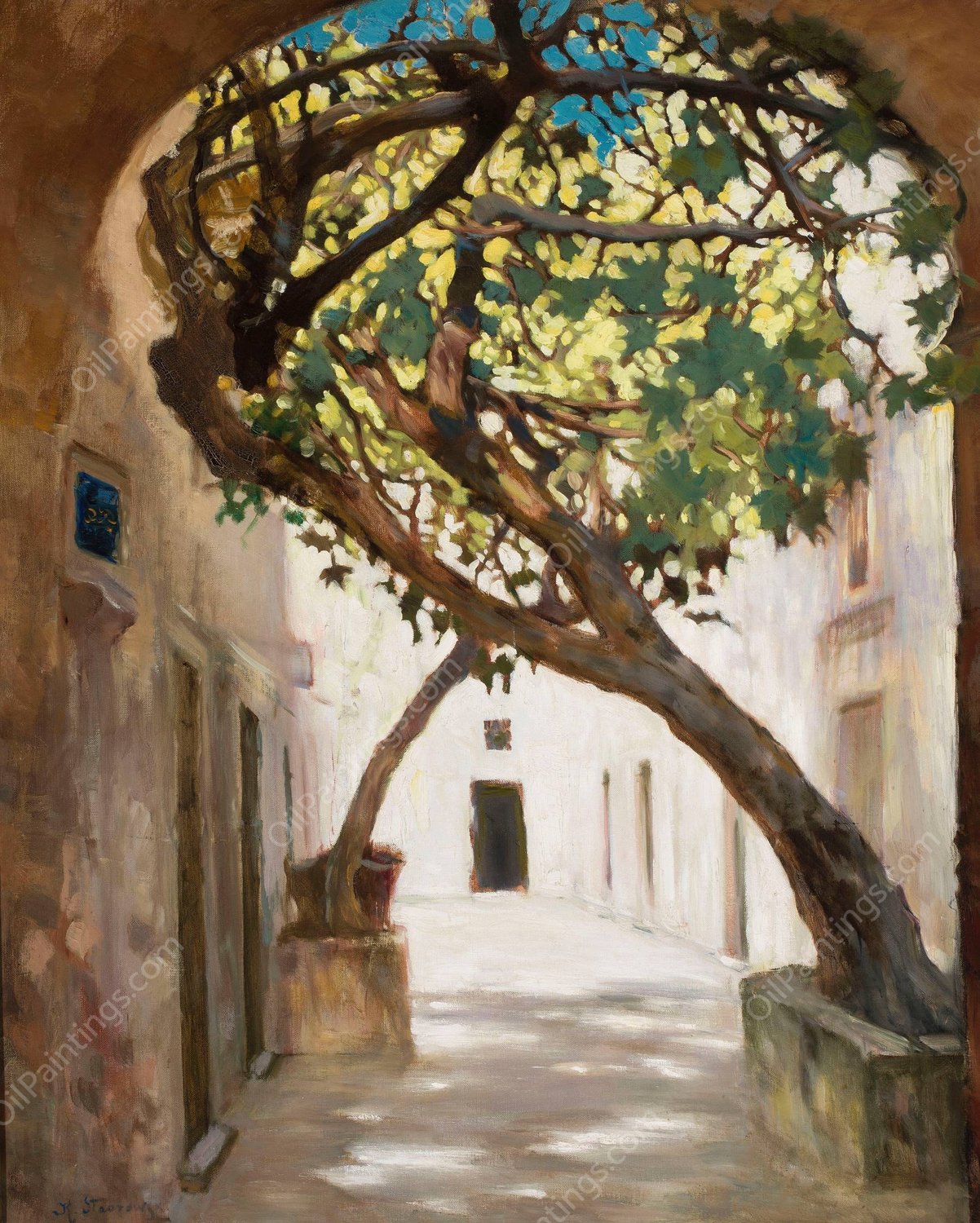 Street in Sarajevo  by Kazimierz Stabrowski - Hand-Painted Oil Painting Reproduction