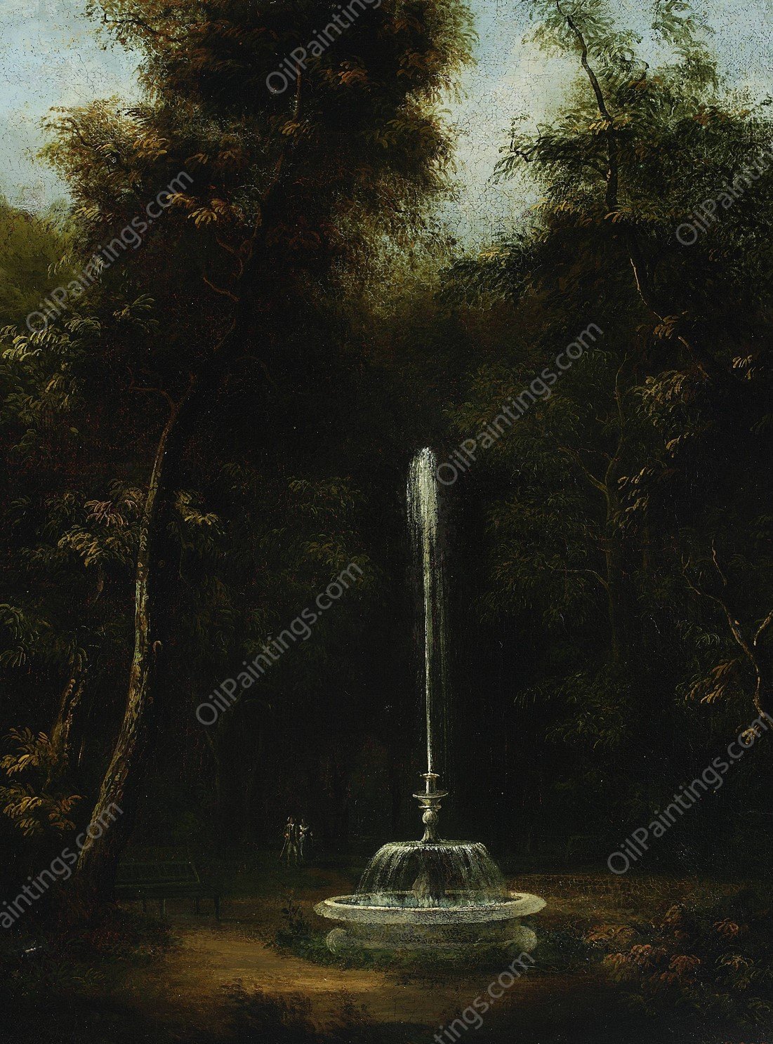 View of the lazienki Park with a fountain II  by Kazimierz Wojniakowski - Hand-Painted Oil Painting Reproduction