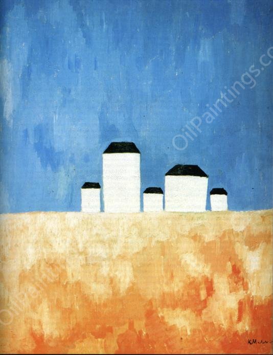 Landscape with Five Houses by Kazimir Malevich - Hand-Painted Oil Painting Reproduction