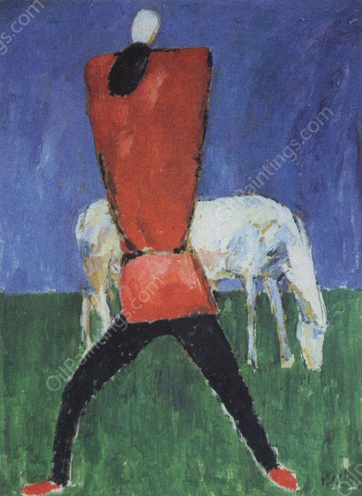 Man with Horse by Kazimir Malevich - Hand-Painted Oil Painting Reproduction