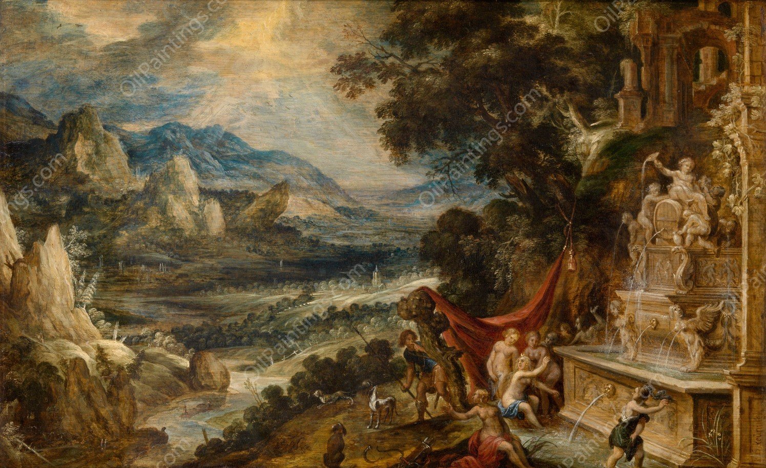 Landscape with Diana and Actaeon by Kerstiaen De Keuninck - Hand-Painted Oil Painting Reproduction