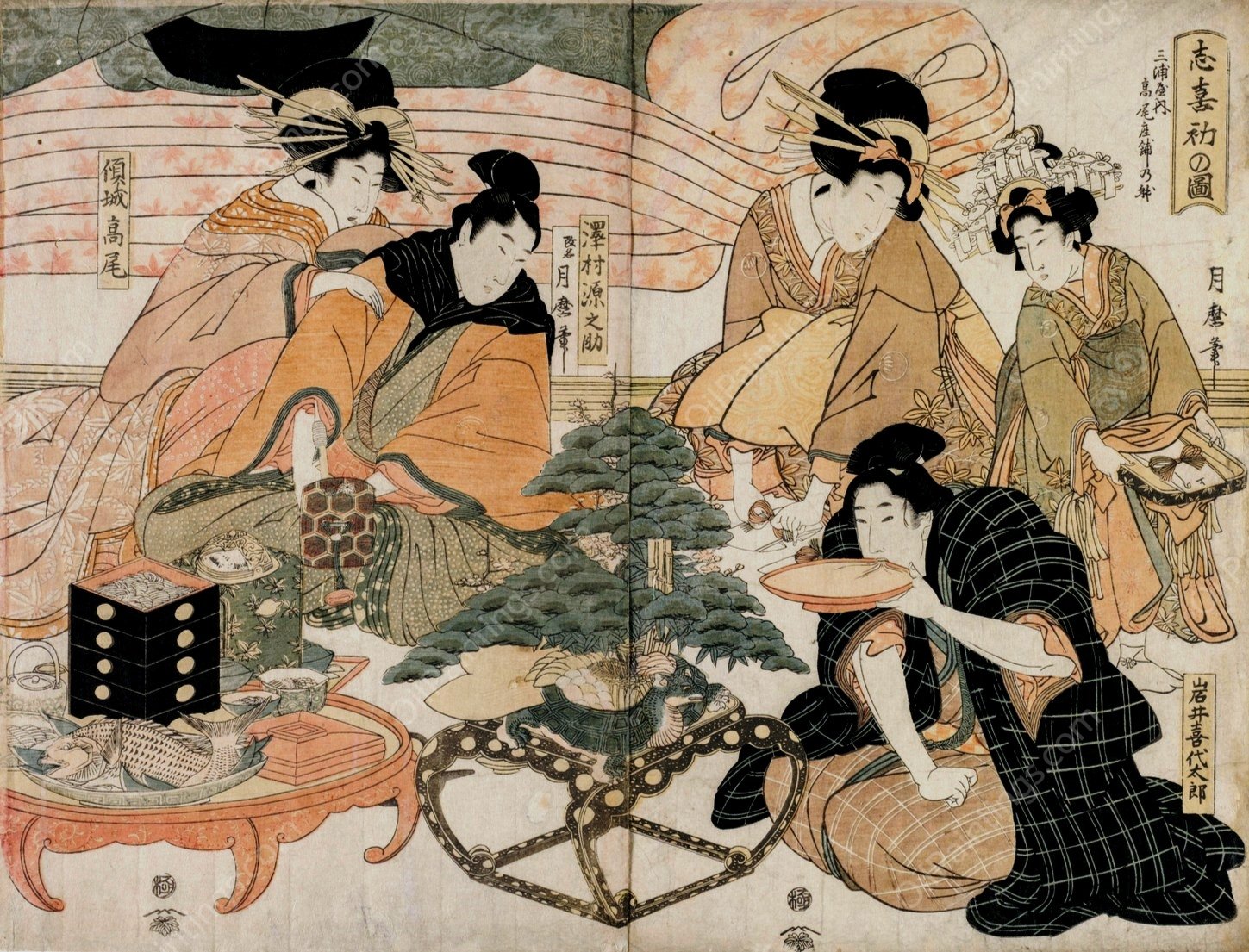 Picture of the First Visit to the Pleasure Quarters  by Kitagawa Tsukimaro - Hand-Painted Oil Painting Reproduction