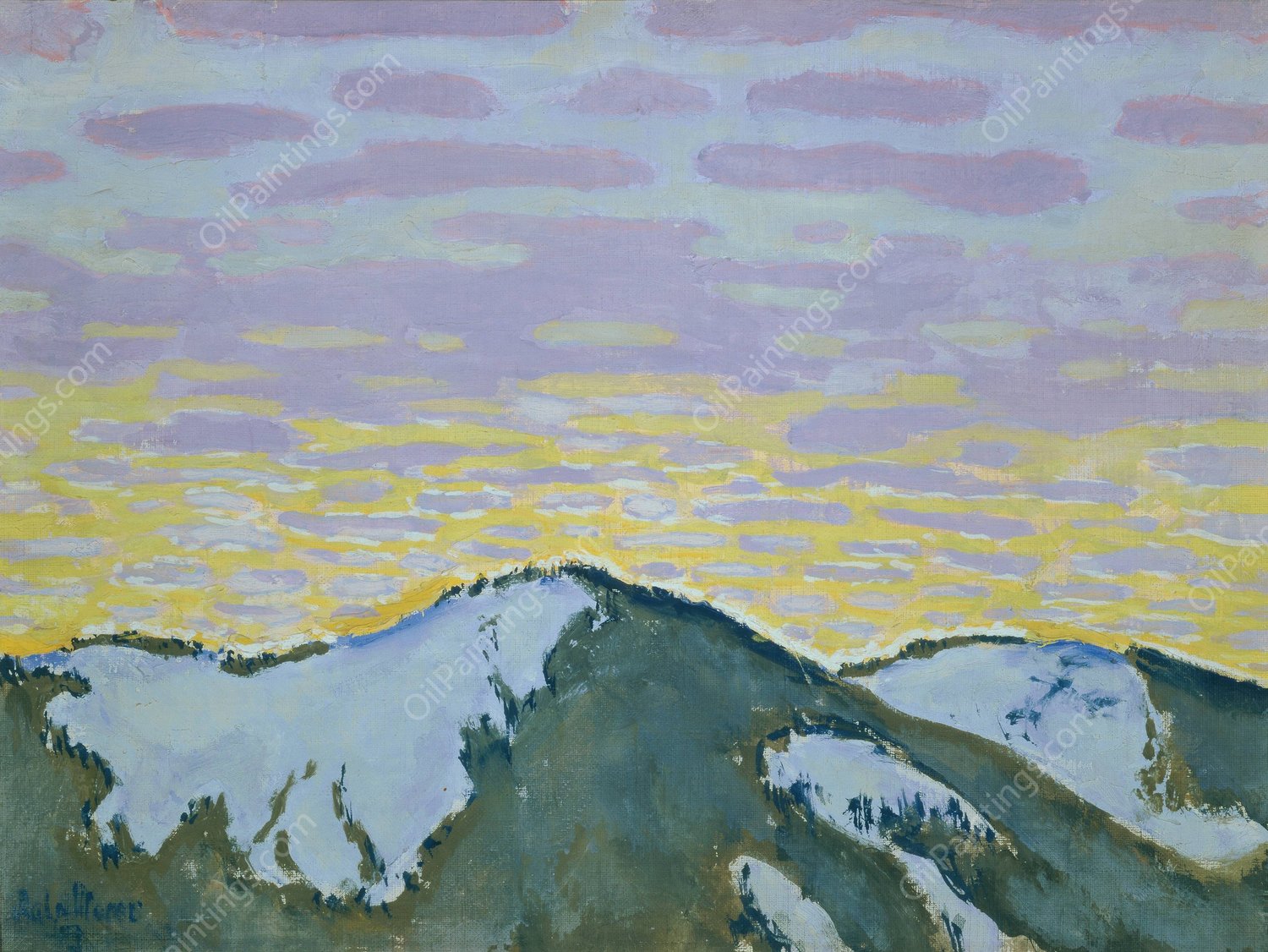 Verschneite Berggipfel in der Dammerung  by Koloman Moser - Hand-Painted Oil Painting Reproduction
