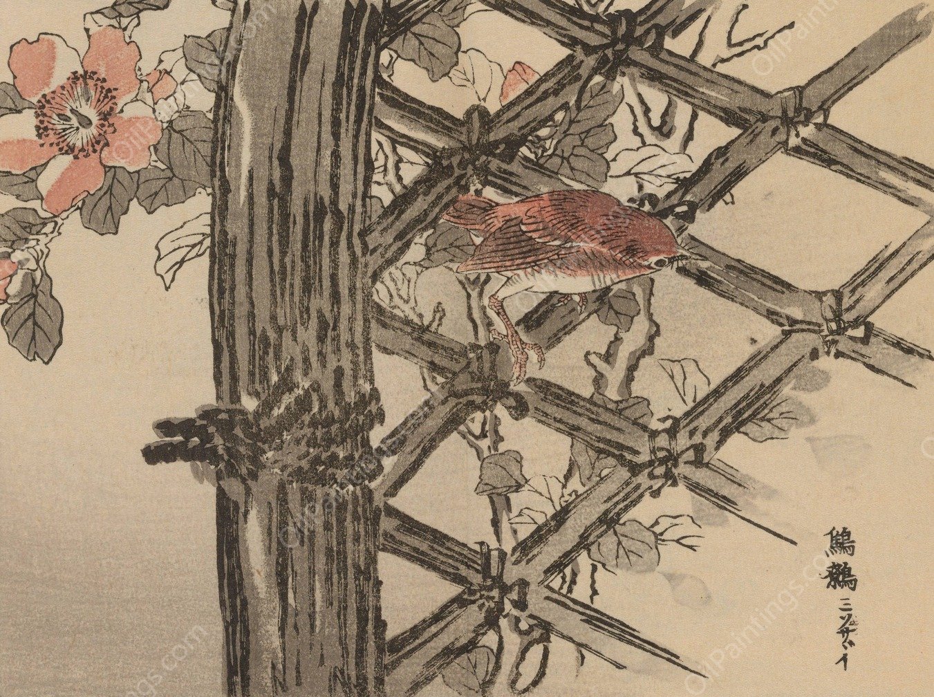 Bairei gafu, Pl.22  by Kono Bairei - Hand-Painted Oil Painting Reproduction