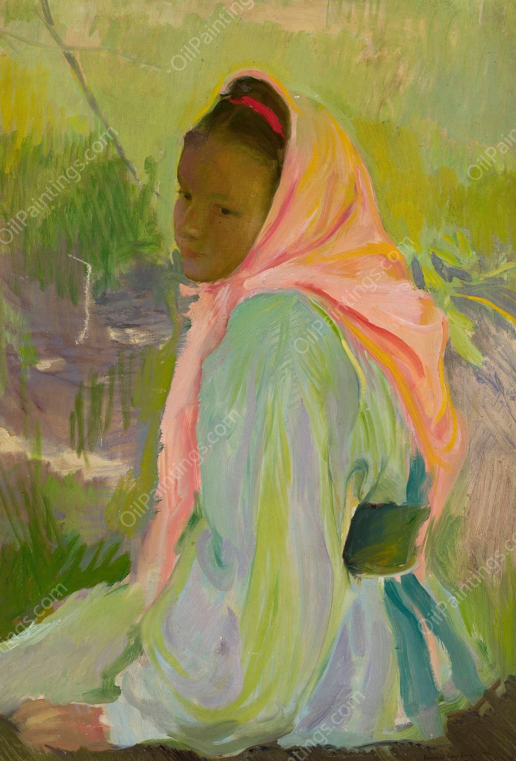 Girl from Polesie, sketch  by Konrad Krzyzanowski - Hand-Painted Oil Painting Reproduction