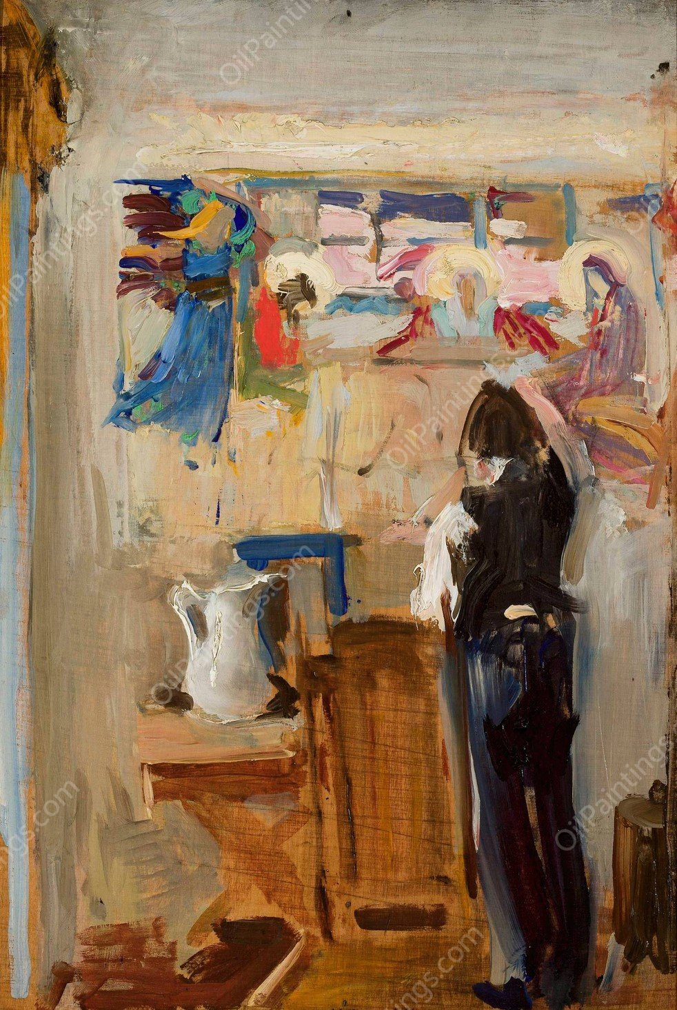 Painter Janusz Nawroczynski in the studio, sketch  by Konrad Krzyzanowski - Hand-Painted Oil Painting Reproduction