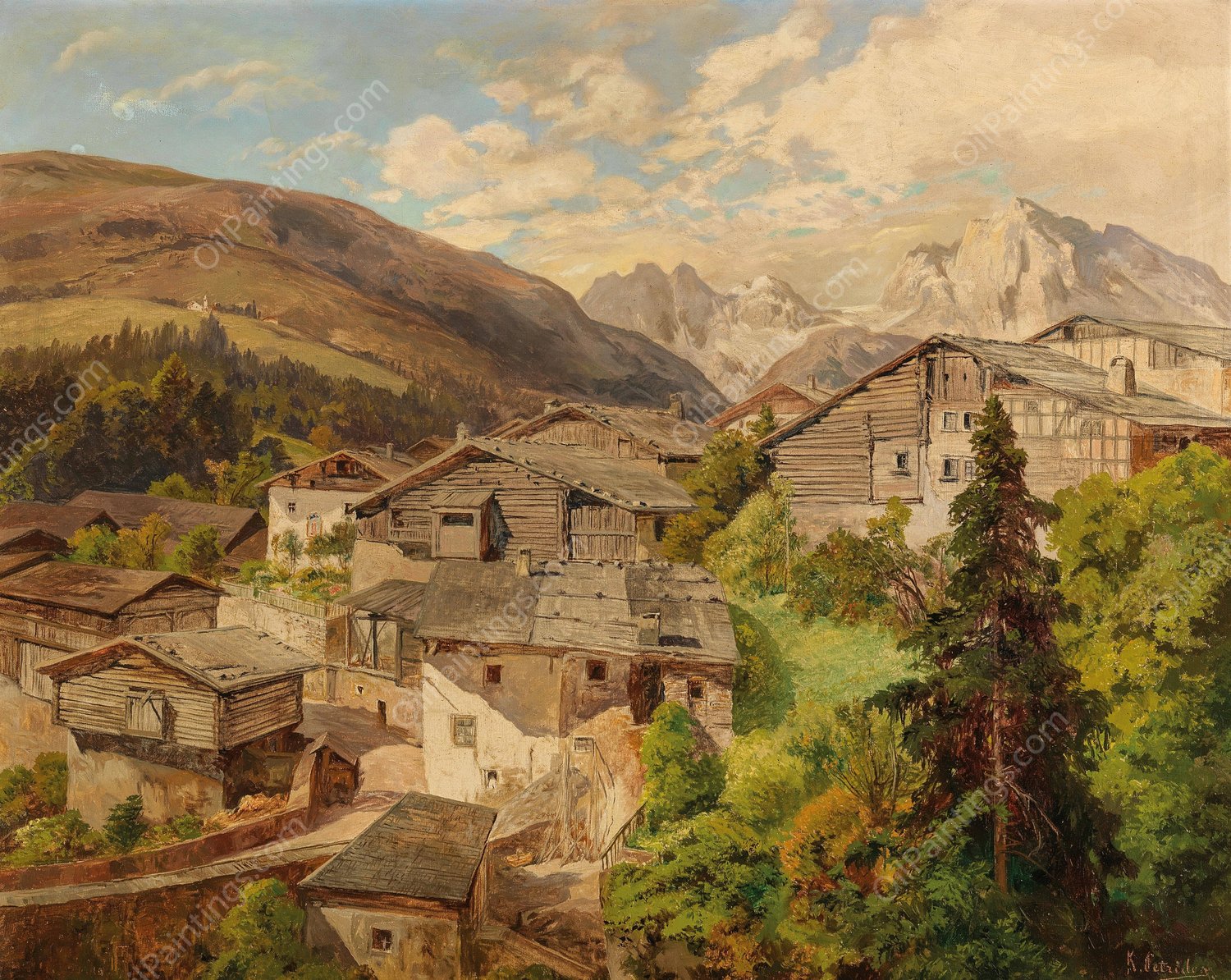 Alpendorf by Konrad Petrides - Hand-Painted Oil Painting Reproduction