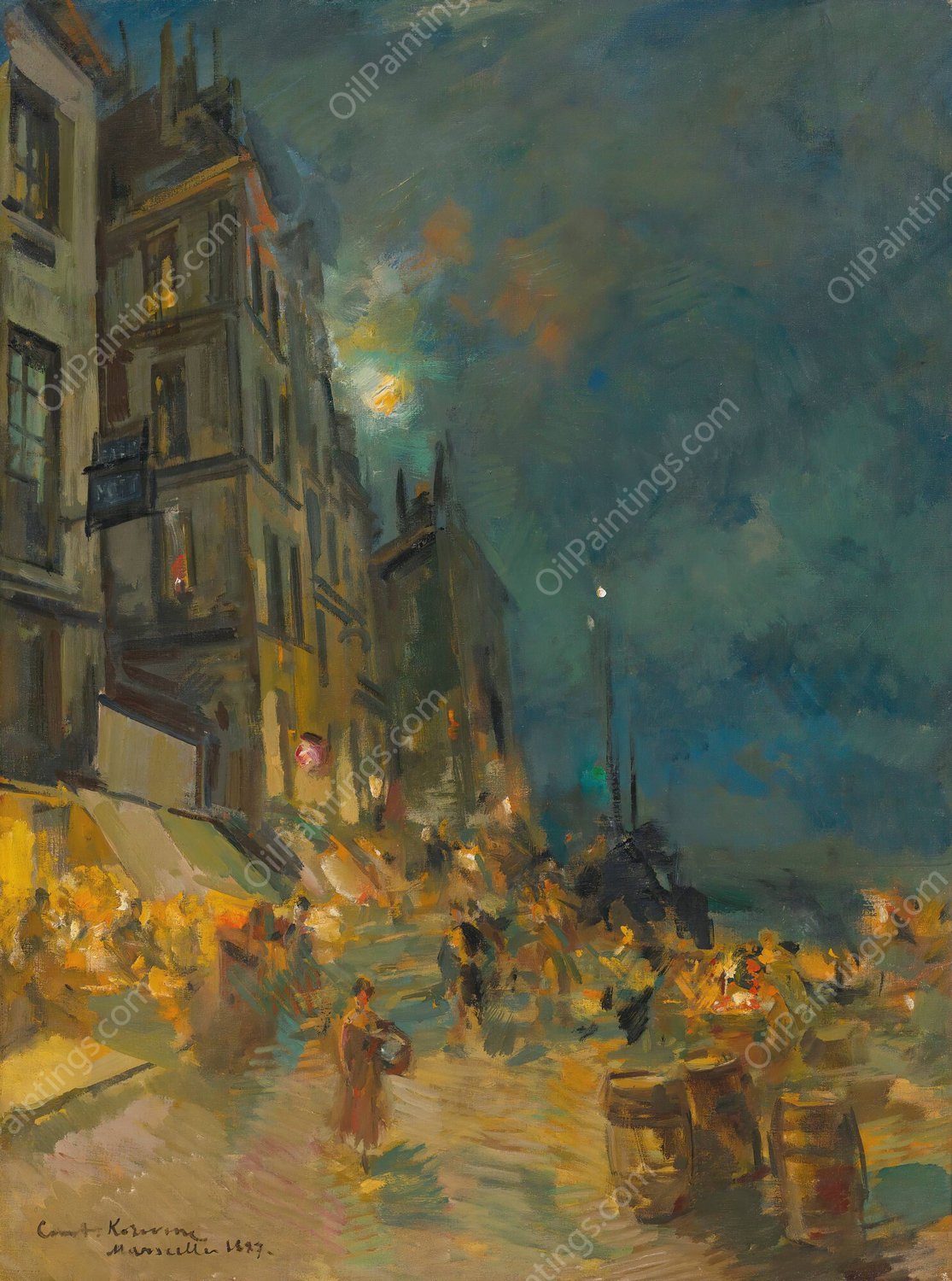 Marseilles Quay By Night by Konstantin Alexeevich Korovin - Hand-Painted Oil Painting Reproduction