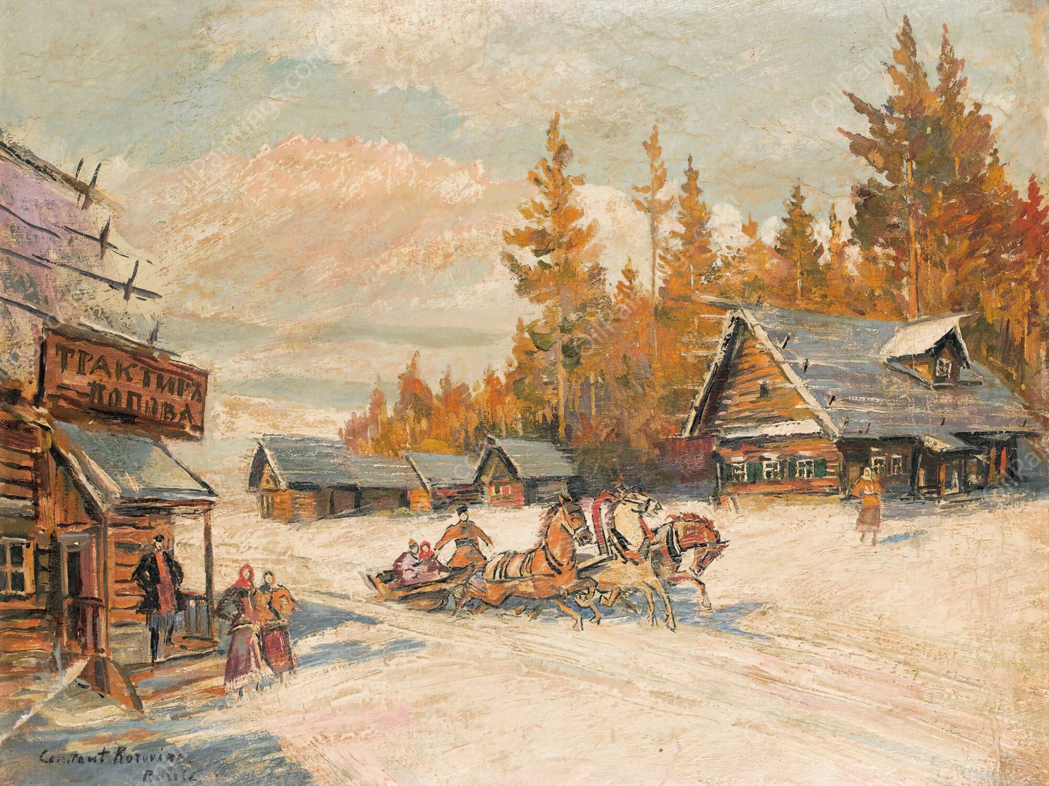 Winter Sleigh Ride by Konstantin Alexeevich Korovin - Hand-Painted Oil Painting Reproduction