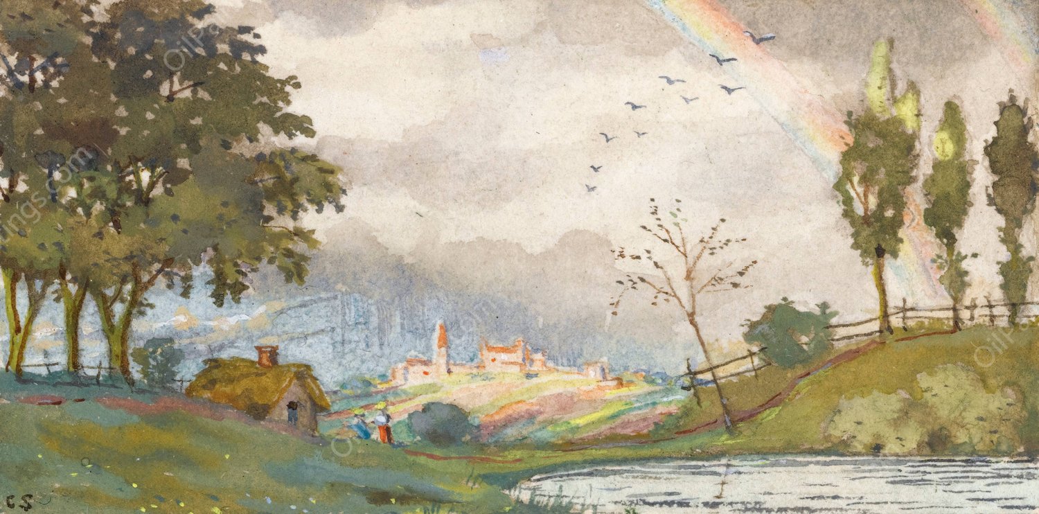 Landscape With Rainbow by Konstantin Andreevich Somov - Hand-Painted Oil Painting Reproduction