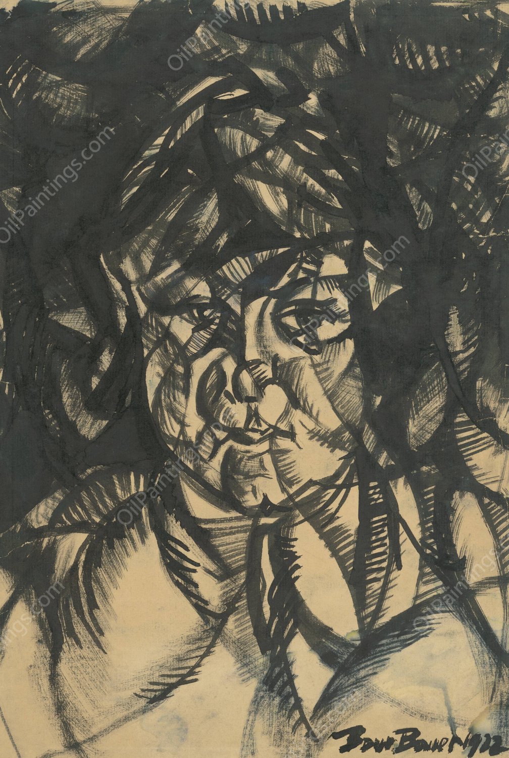 Podobizen zeny  by Konstantin Bauer - Hand-Painted Oil Painting Reproduction