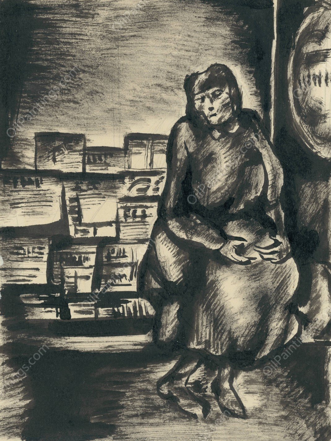 zena na ulici  by Konstantin Bauer - Hand-Painted Oil Painting Reproduction