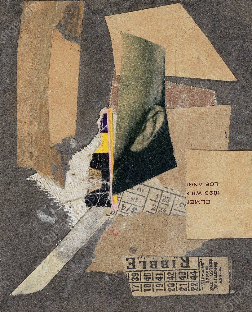 Collage Black Yellow and Ear  by Kurt Schwitters - Hand-Painted Oil Painting Reproduction